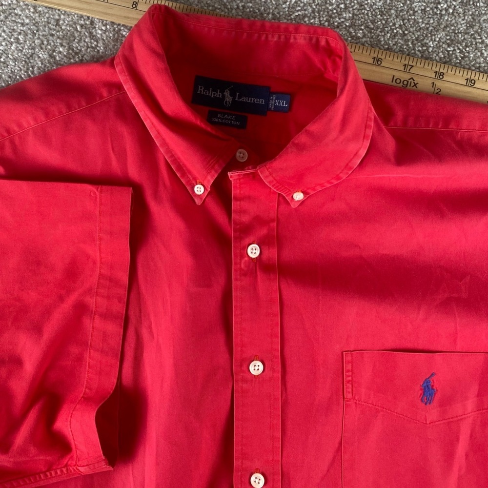 Polo Ralph Lauren Blake Relaxed Mens XXL Solid Red Cotton Shirt Blue Pony Preppy